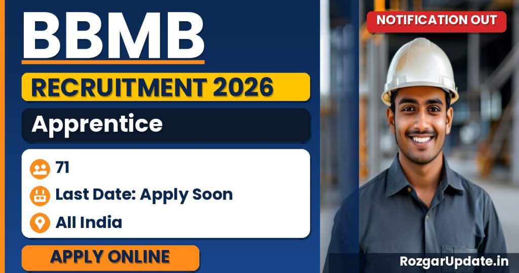 BBMB Apprentice Recruitment 2026: 71 Vacancies for ITI, Diploma, Graduate Apprentices - banner image