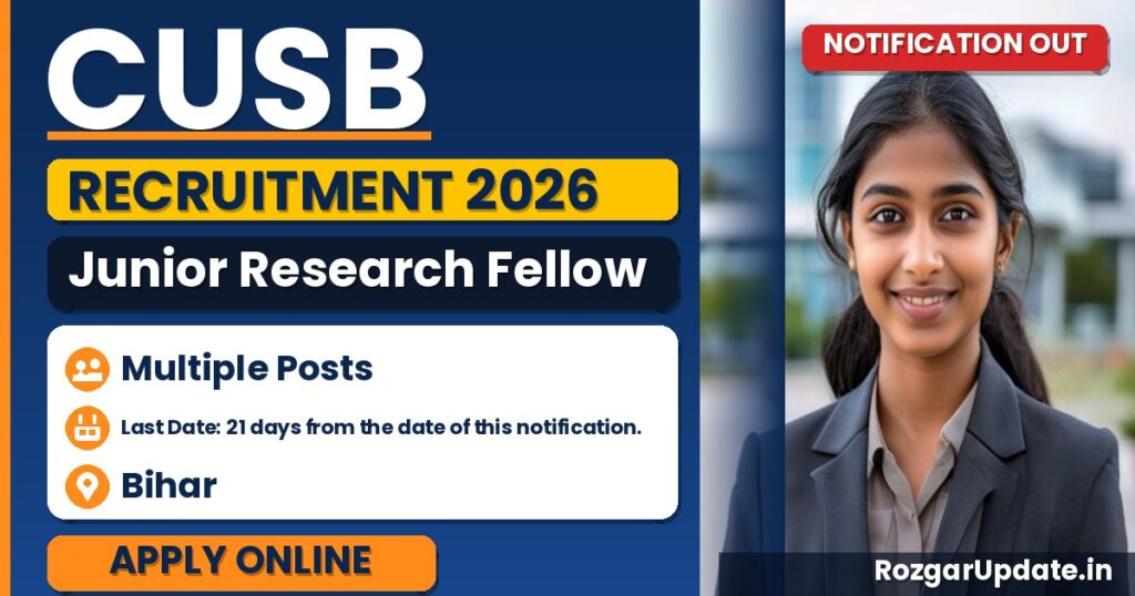 CUSB Junior Research Fellow Recruitment 2026 - banner image
