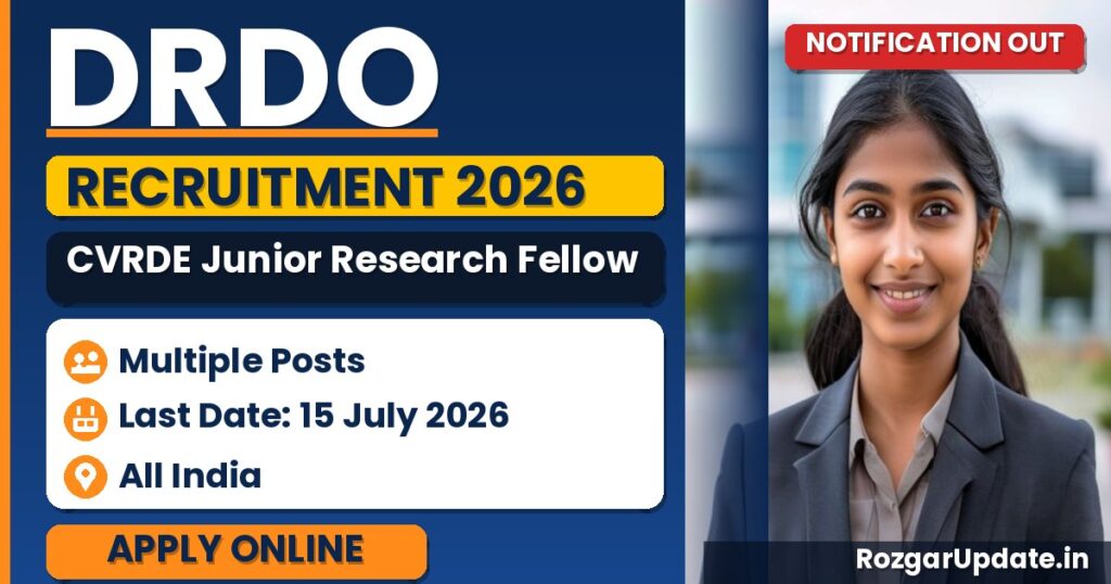 DRDO CVRDE Junior Research Fellow Recruitment 2026 - banner image