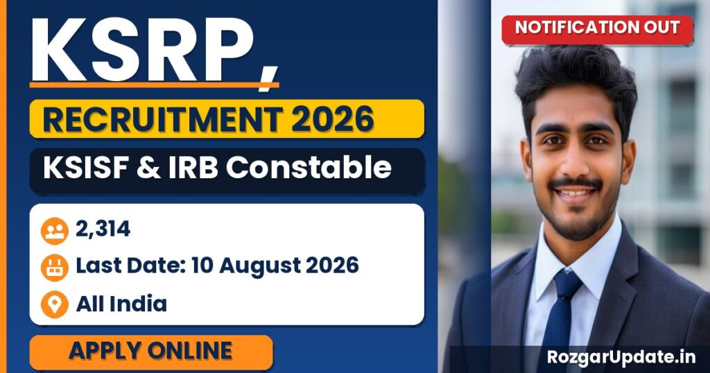 KSRP, KSISF & IRB Constable Recruitment 2026: 2314 Posts, Apply Online - banner image