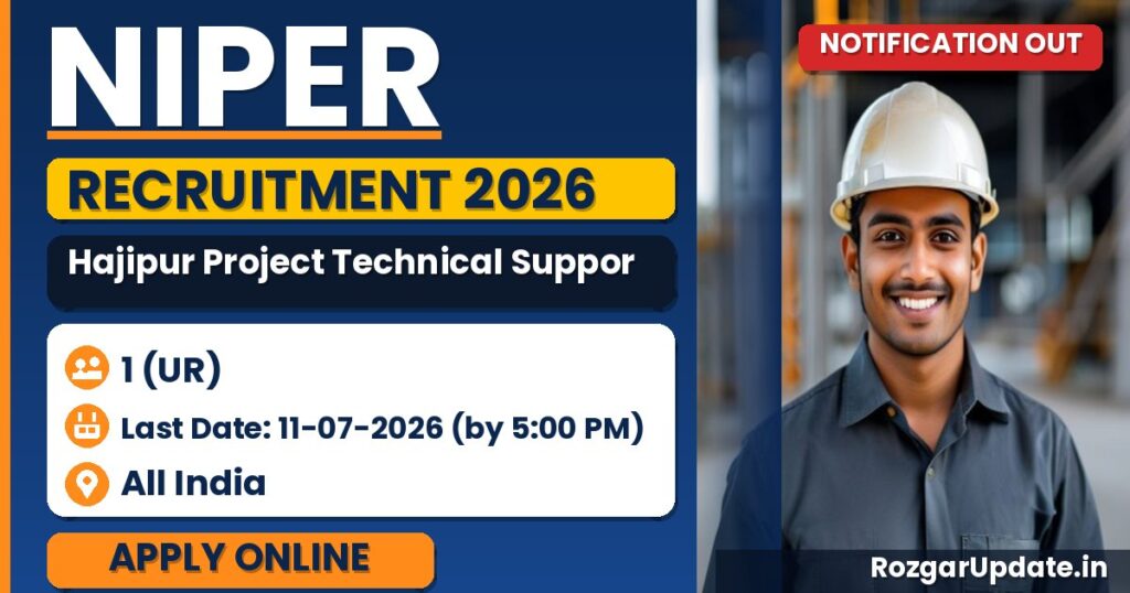 NIPER Hajipur Project Technical Support I Recruitment 2026 - banner image